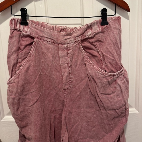 Free People Rose Mauve Distressed Casual Linen Pants Size M - Picture 9 of 14